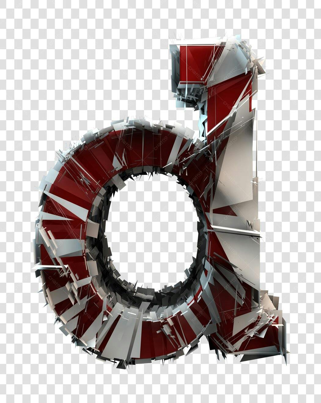 Fonte da letra D 3D vermelha e branca PNG com fundo transparente