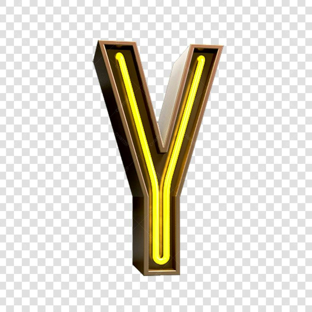 Letra Y Neon Amarela 3D PNG com fundo transparente