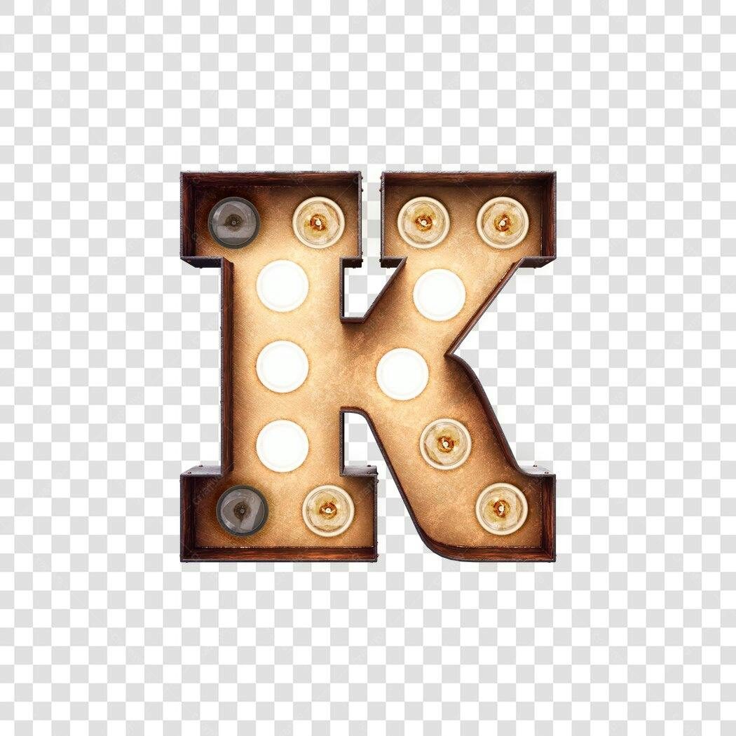 Letra K vintage com lâmpadas PNG com fundo transparente