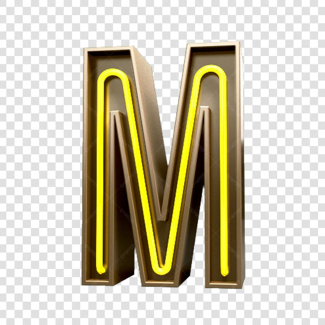 Logo Letra M Neon Dourado PNG com fundo transparente