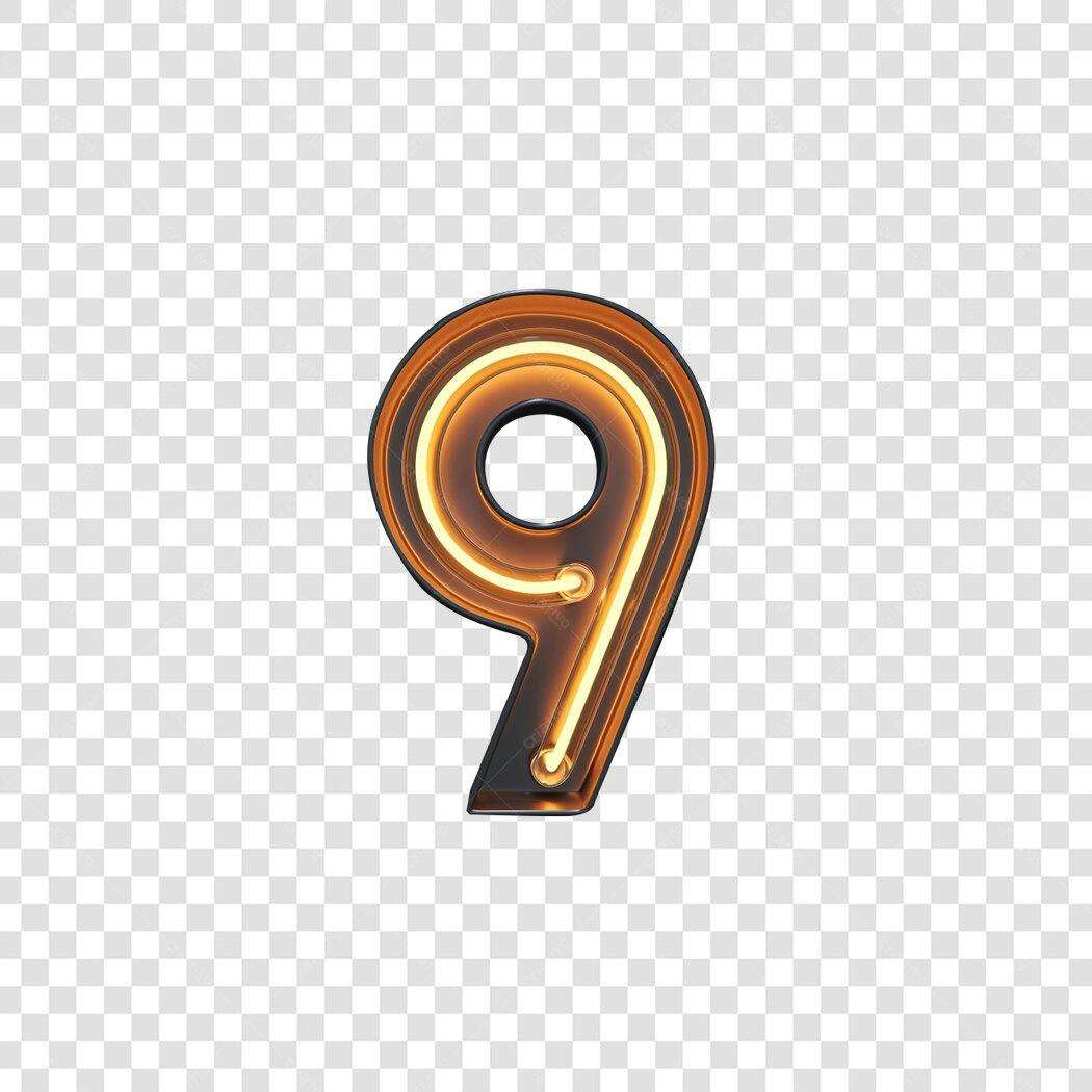 Número nove 9 neon brilhante PNG com fundo transparente