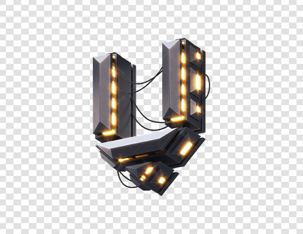 Letra U futurista 3D PNG com fundo transparente