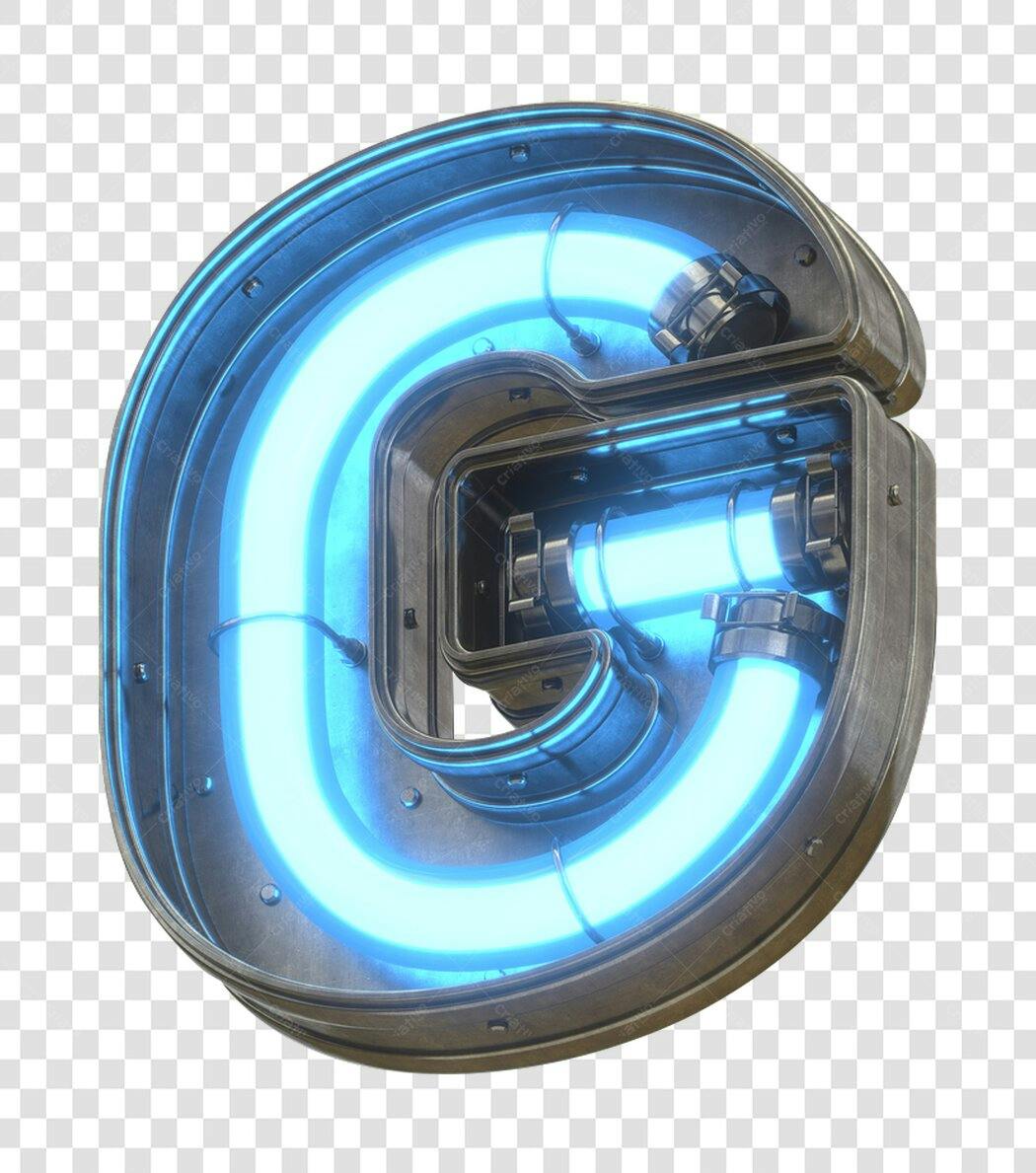 Letra G Neon azul futurista PNG com fundo transparente