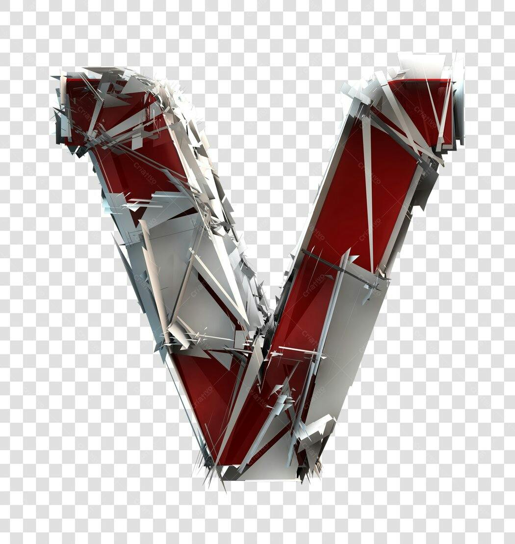 Letra V 3D Vermelha e Prata PNG com fundo transparente