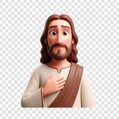 Jesus Cristo  3D de frente com a mão no peito atrás do pano