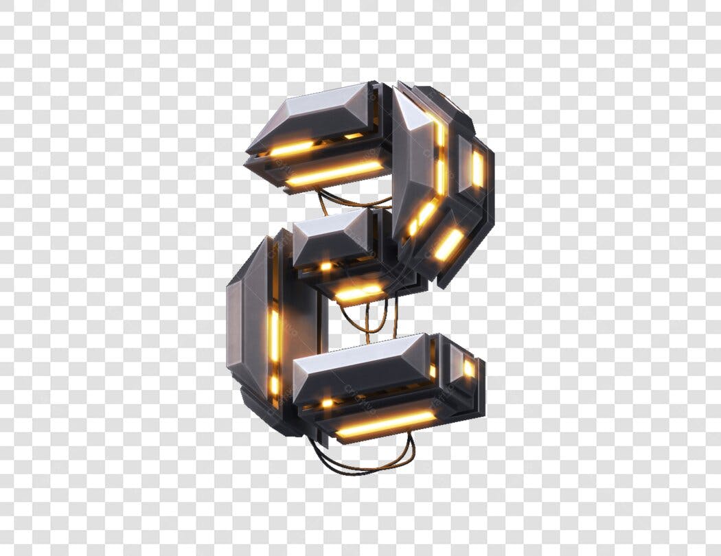 Número 2 futurista com luzes internas em PNG com fundo transparente
