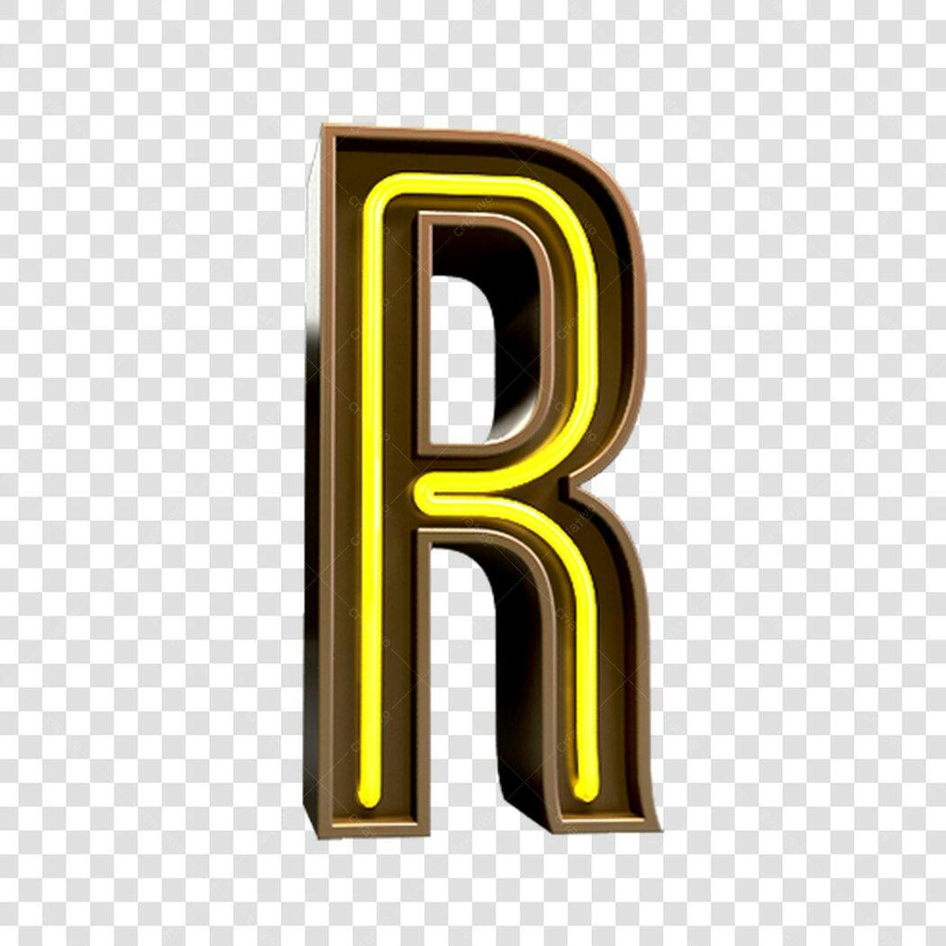 Letra R Neon Marrom e Amarelo PNG com fundo transparente