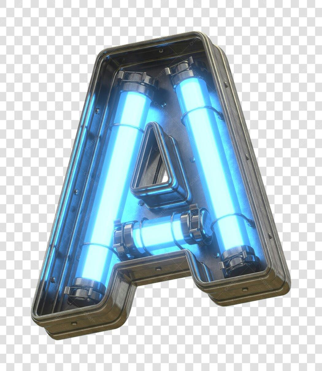 Logo Letra A Neon Azul Metálica PNG com fundo transparente