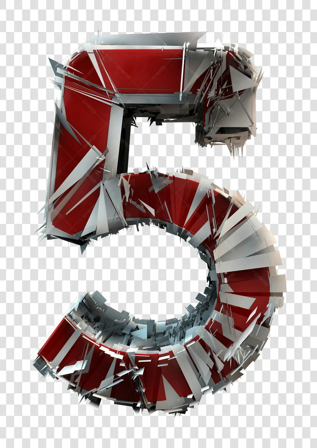 Número 5 estilizado vermelho e branco PNG com fundo transparente