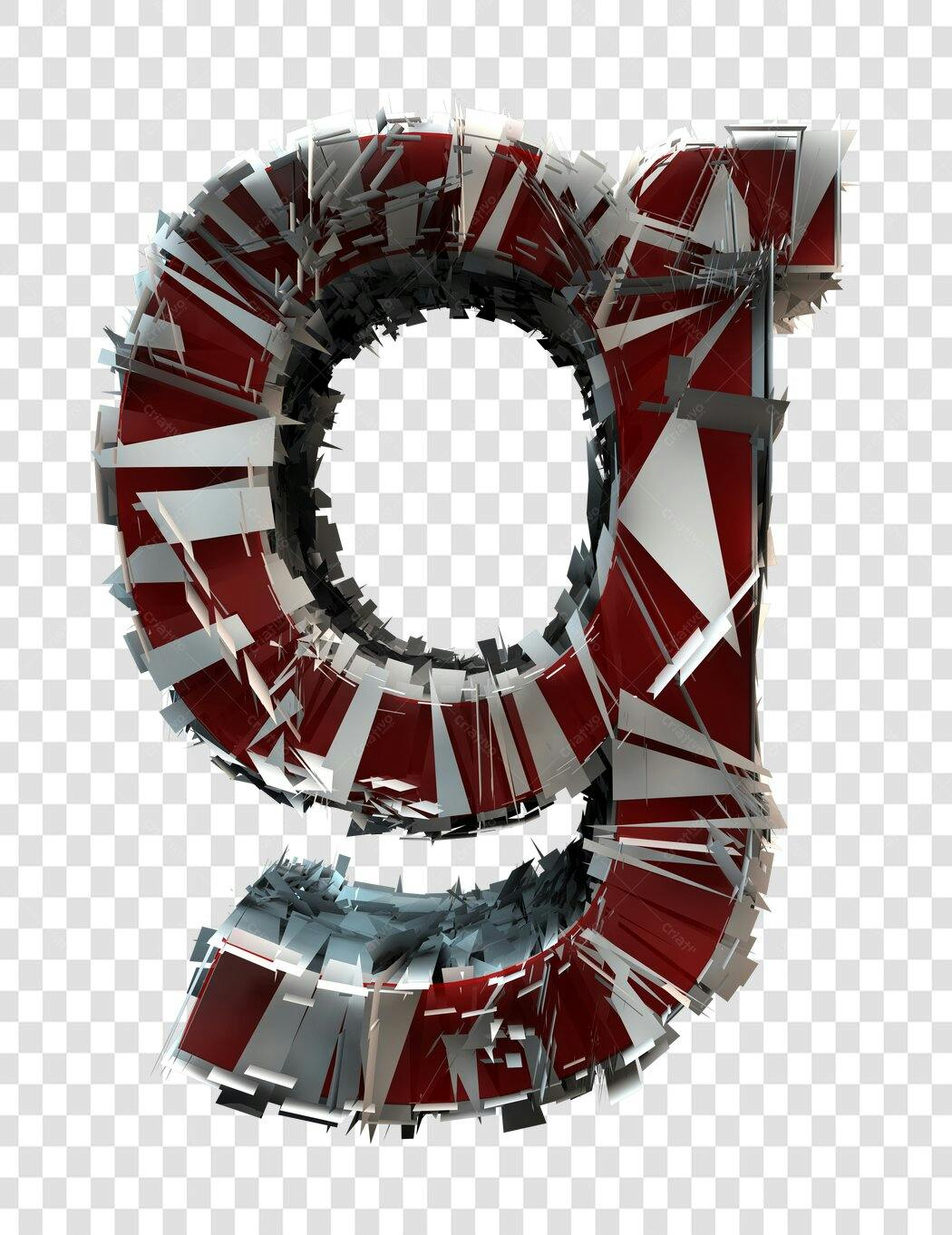 Tipografia 3D Letra G Vermelha e Branca PNG com fundo transparente