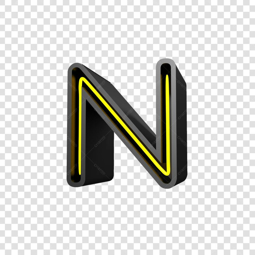 Letra N 3D Neon Amarelo PNG com fundo transparente