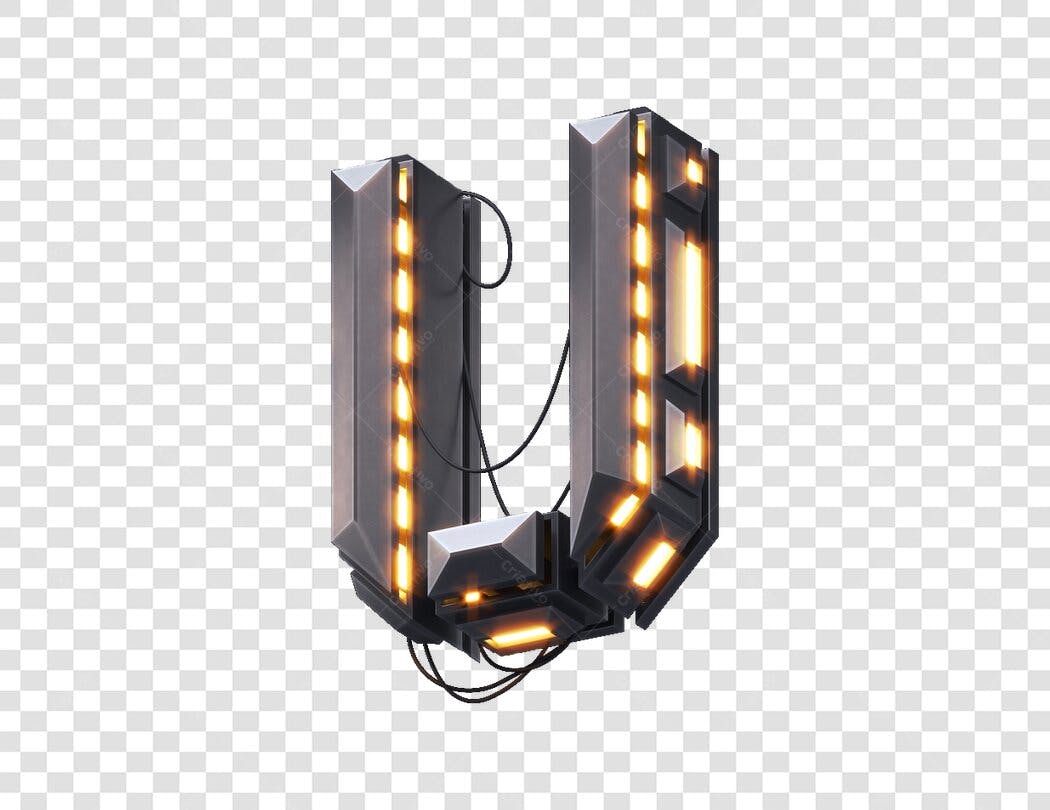 Letra U futurista 3D PNG com fundo transparente