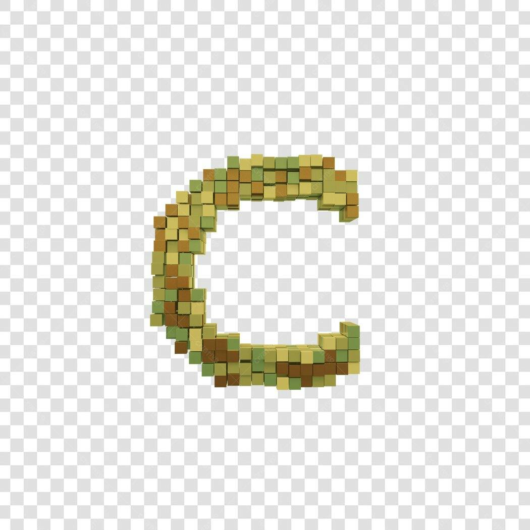Letra C 3D Pixelada Verde e Marrom PNG com fundo transparente