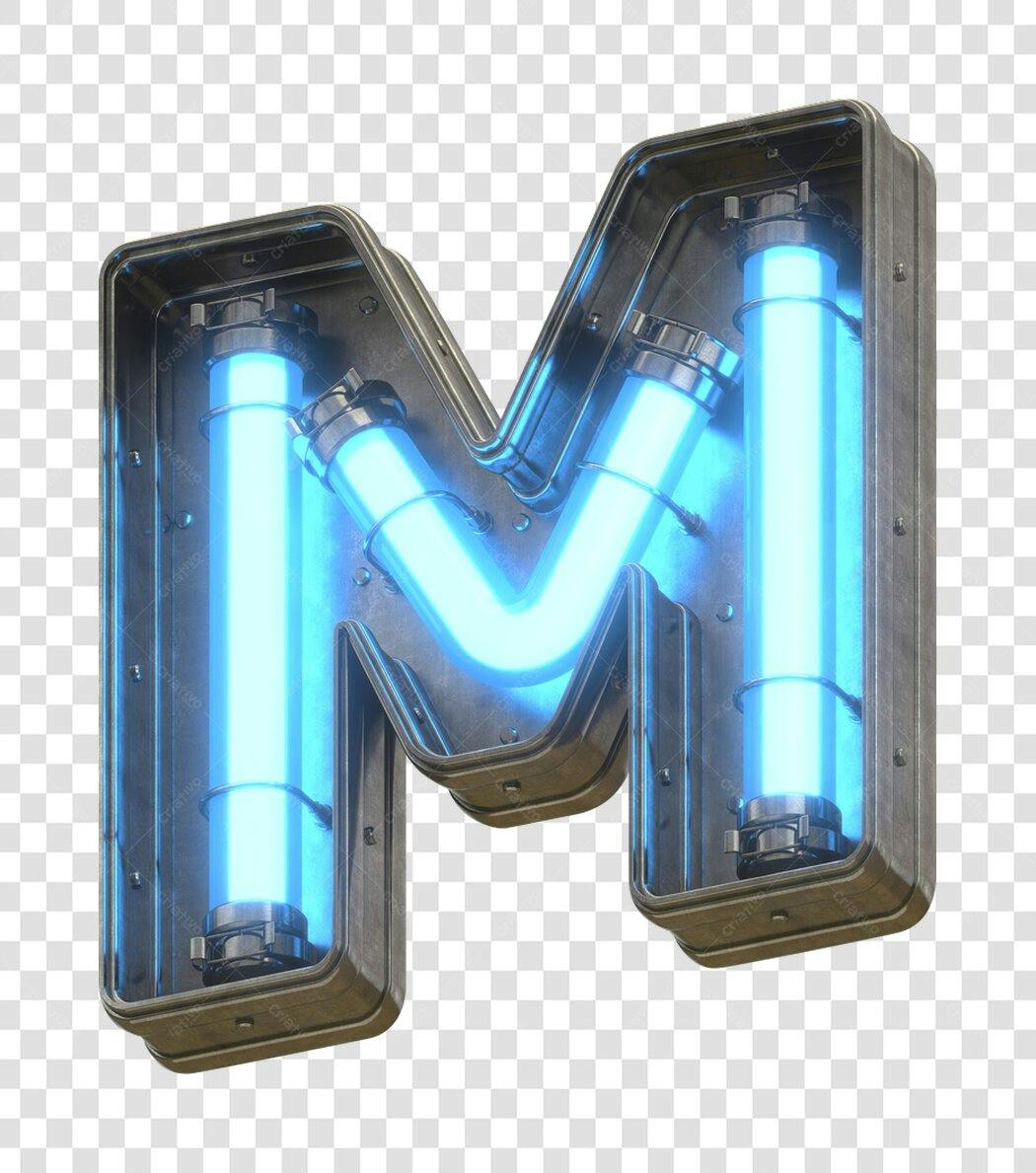 Letra M Neon para Banner PNG com fundo transparente