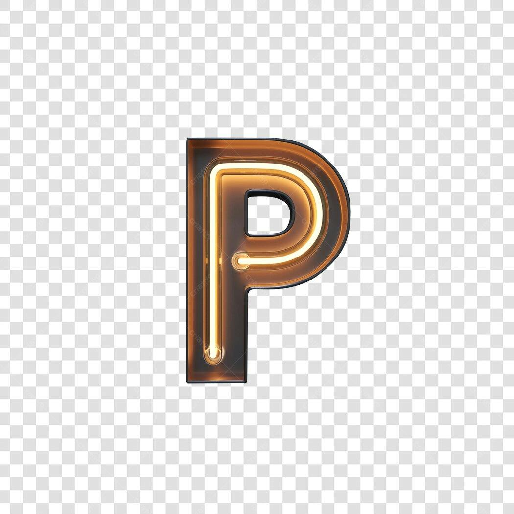 Logo letra P neon dourado PNG com fundo transparente