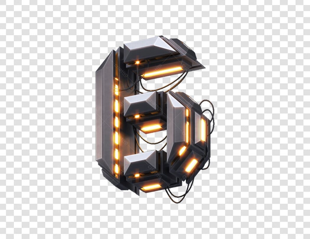 Número 6 futurista PNG com fundo transparente