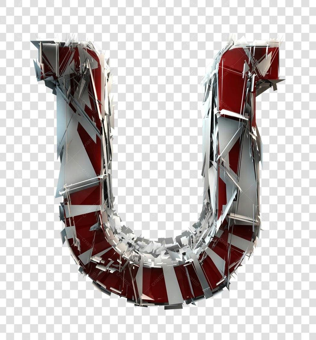 Letter U 3D Vermelha e Cinza PNG com fundo transparente