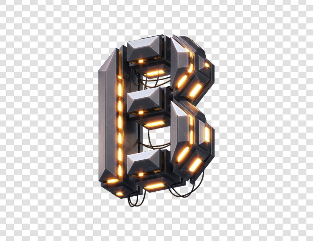 Fonte Letra B Futurista Neon PNG com fundo transparente