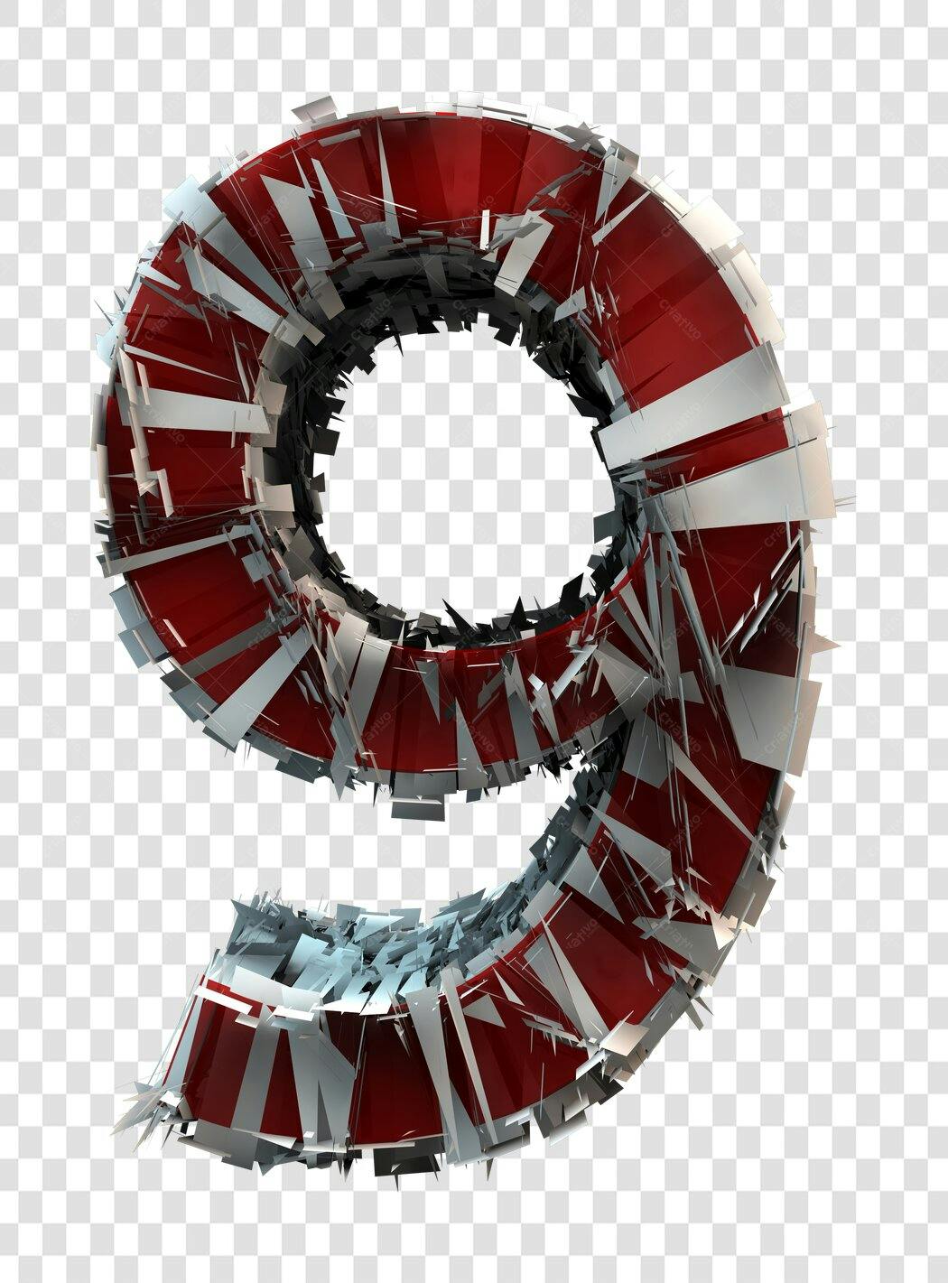 Número 9 estilizado vermelho e branco PNG com fundo transparente