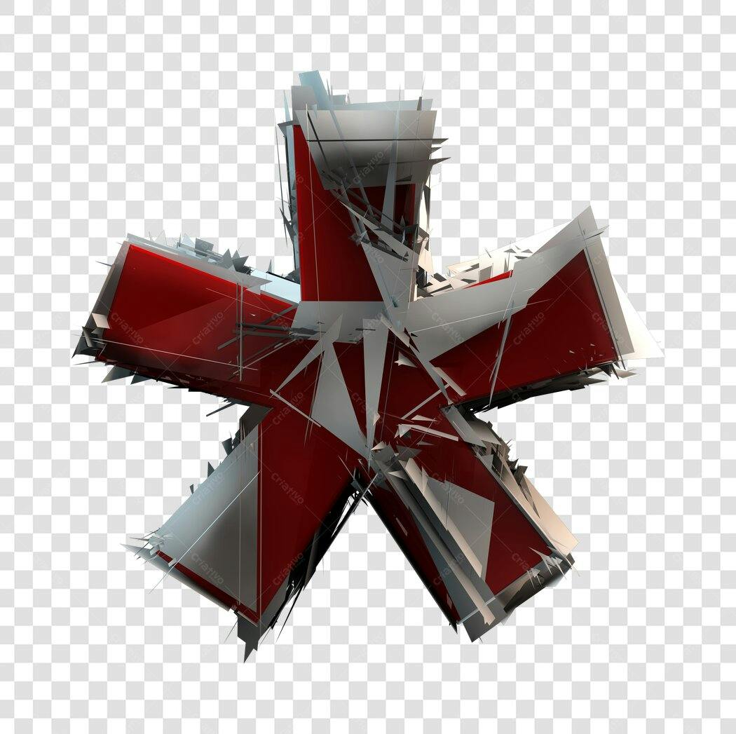 Gráfico Asterisco 3D Vermelho e Branco PNG com fundo transparente