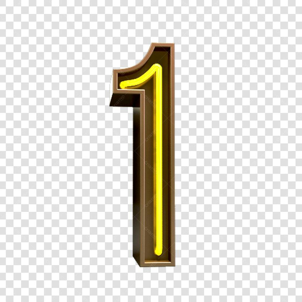 Número Um 3D Neon Amarelo PNG com fundo transparente