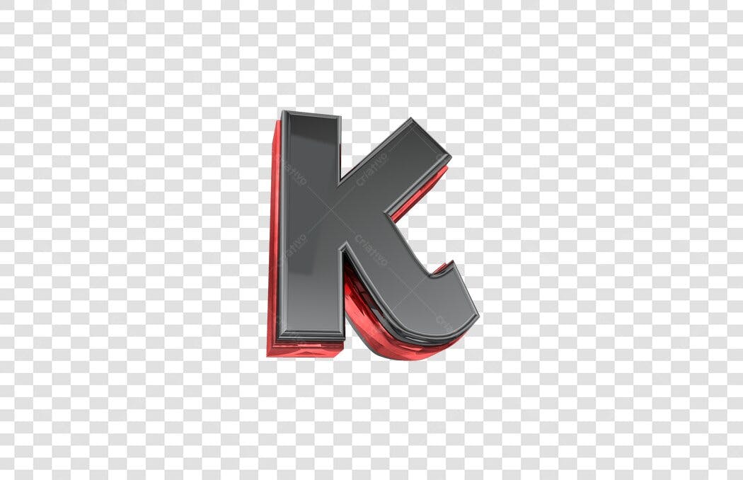 Letra K maiúscula 3D metalizada PNG com fundo transparente