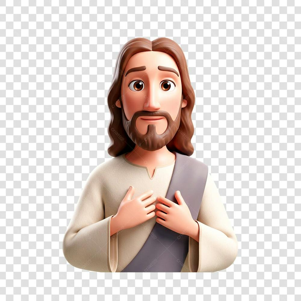 Jesus Cristo  3D de frente com a mãos no peito