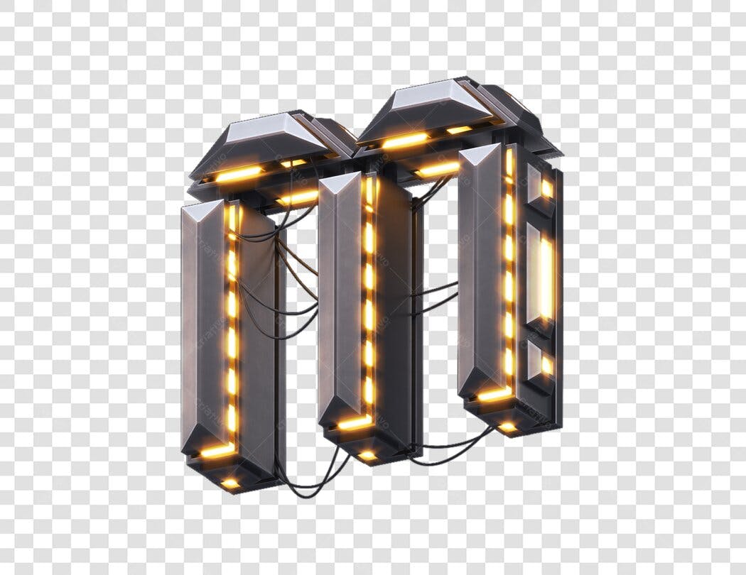 Fonte futurista 3D letra M PNG com fundo transparente