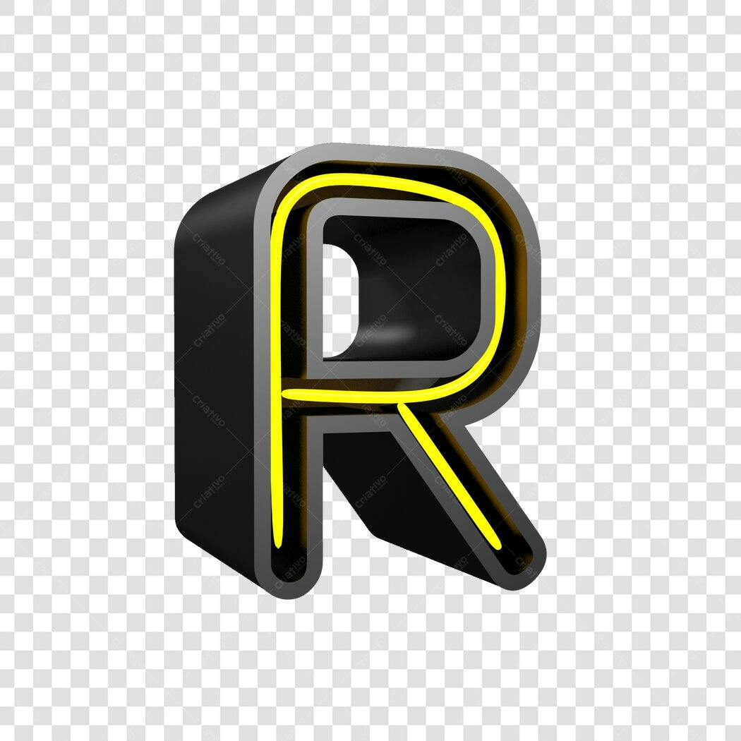Letra R neon preta e amarela PNG com fundo transparente