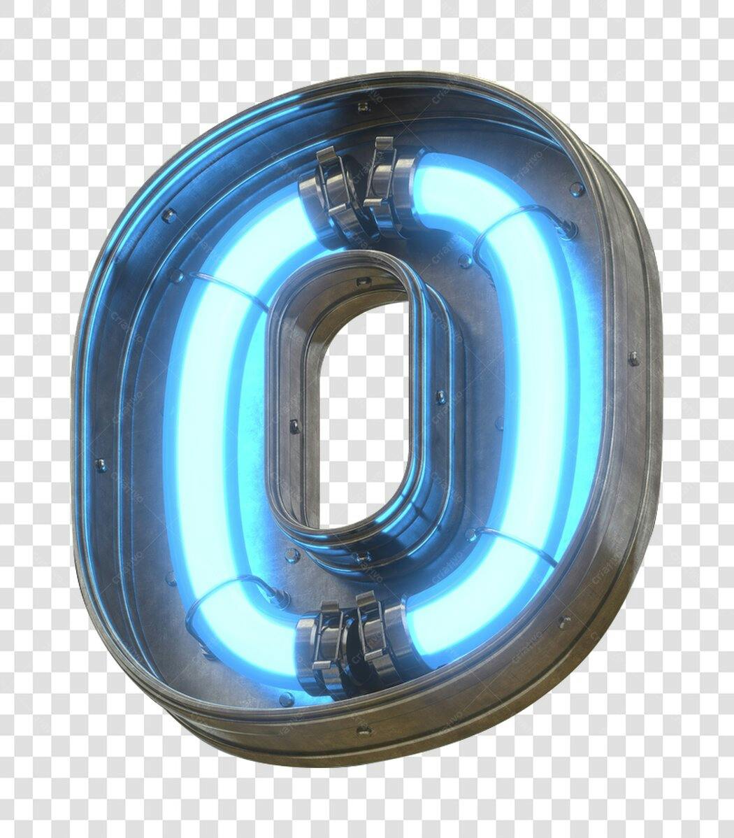 Letra O neon azul industrial PNG com fundo transparente
