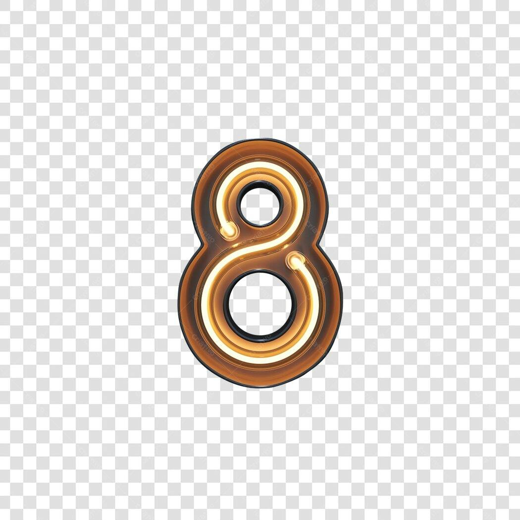 Número 8 Neon Vintage PNG com fundo transparente