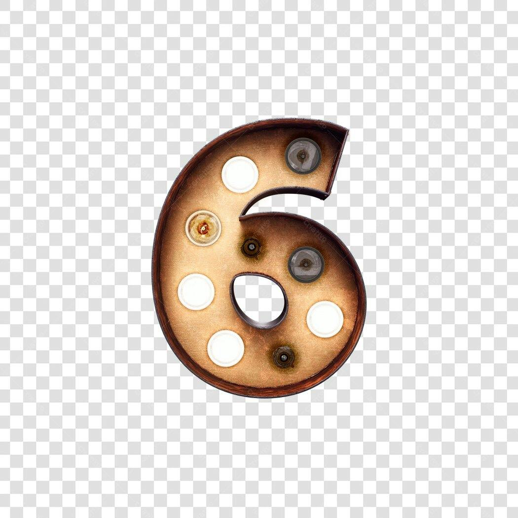 Número 6 vintage com lâmpadas PNG com fundo transparente
