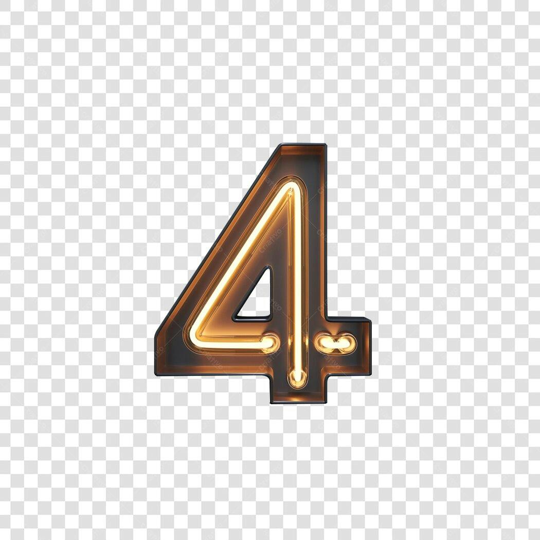 Número 4 Neon Dourado para Aniversário PNG com fundo transparente