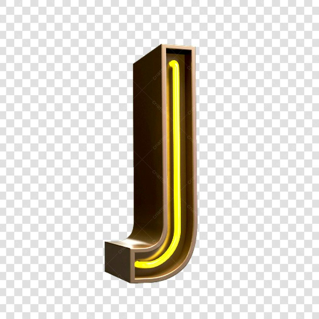 Logo da letra J neon dourada PNG com fundo transparente