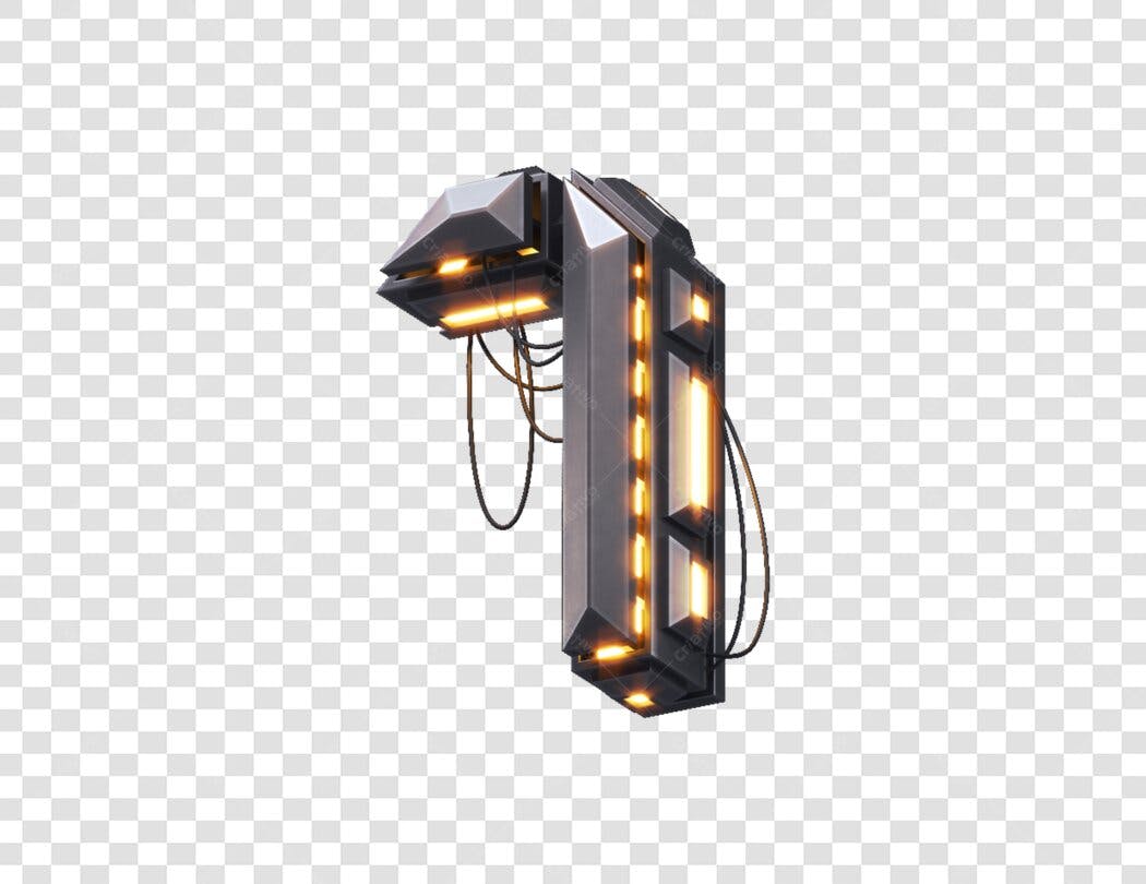 Número um futurista metálico PNG com fundo transparente