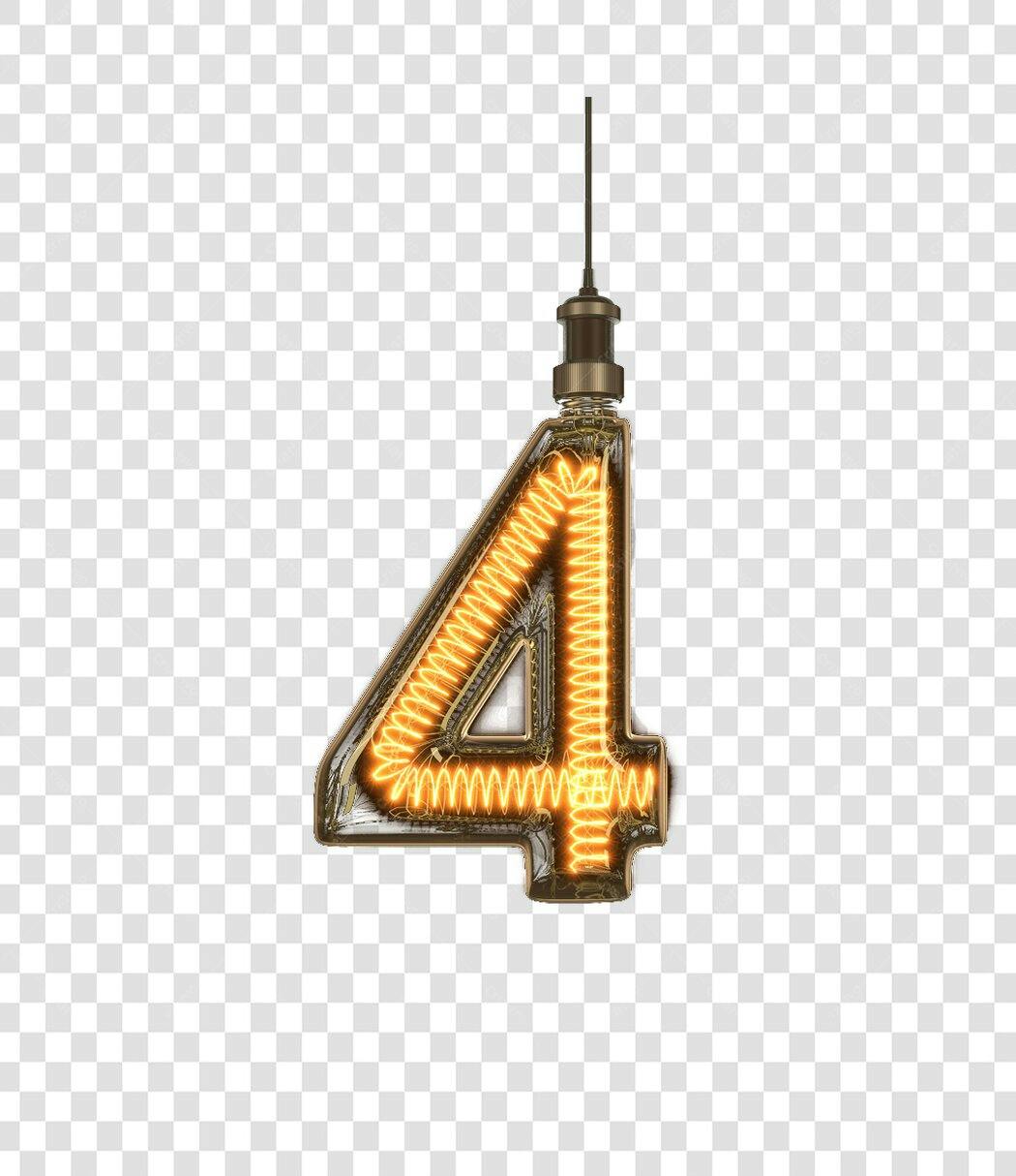 Número 4 vintage neon pendurado PNG com fundo transparente