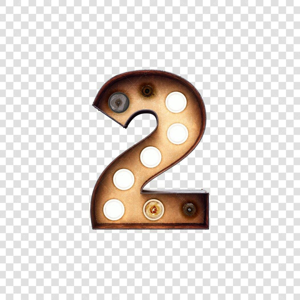 Número 2 vintage com lâmpadas PNG com fundo transparente