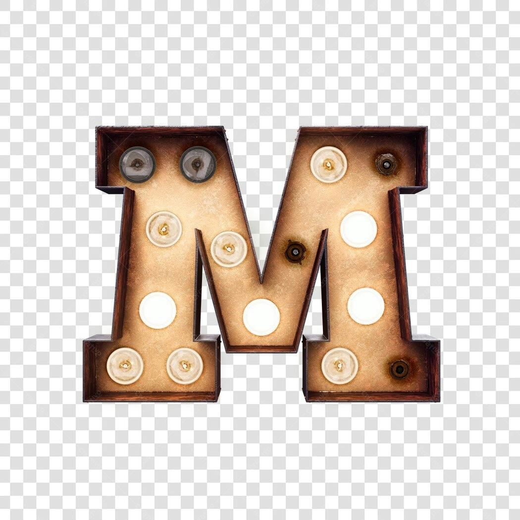 Letra M vintage com lâmpadas PNG com fundo transparente