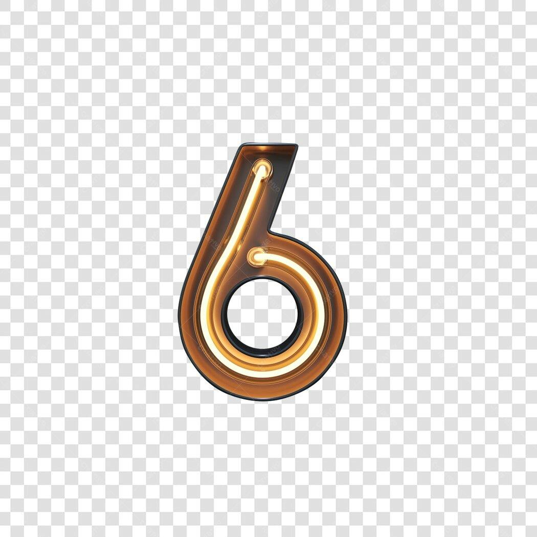 Número 6 Neon Dourado para Banner PNG com fundo transparente