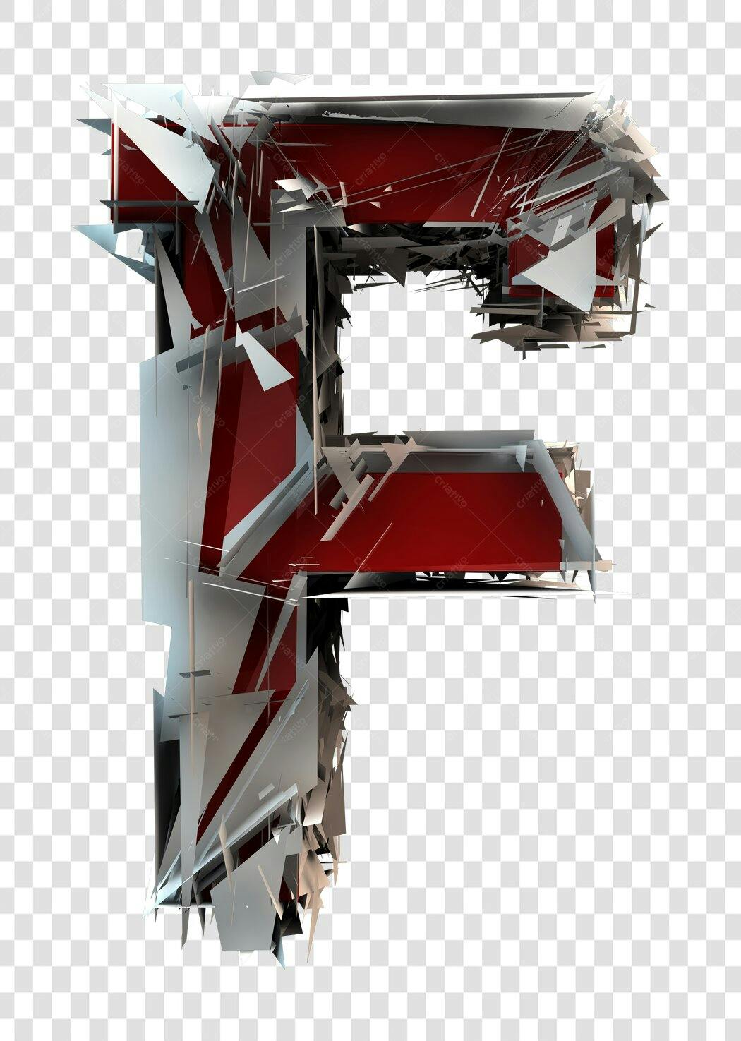 Fonte 3D Letra F Vermelha e Branca PNG com fundo transparente