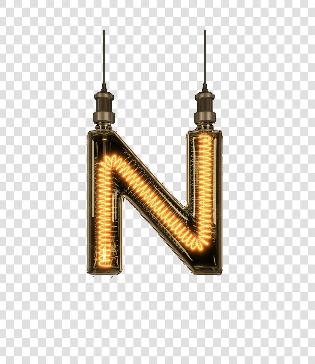 Logo letra N vintage lâmpada filamento PNG com fundo transparente