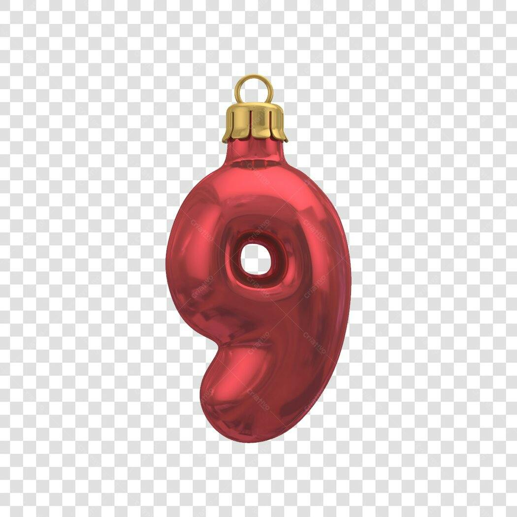 Ornamento Natal Número 9 Vermelho Brilhante PNG com fundo transparente