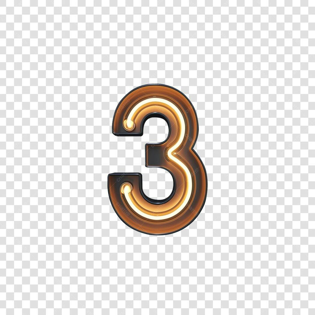 Número 3 luminoso 3D para aniversário PNG com fundo transparente