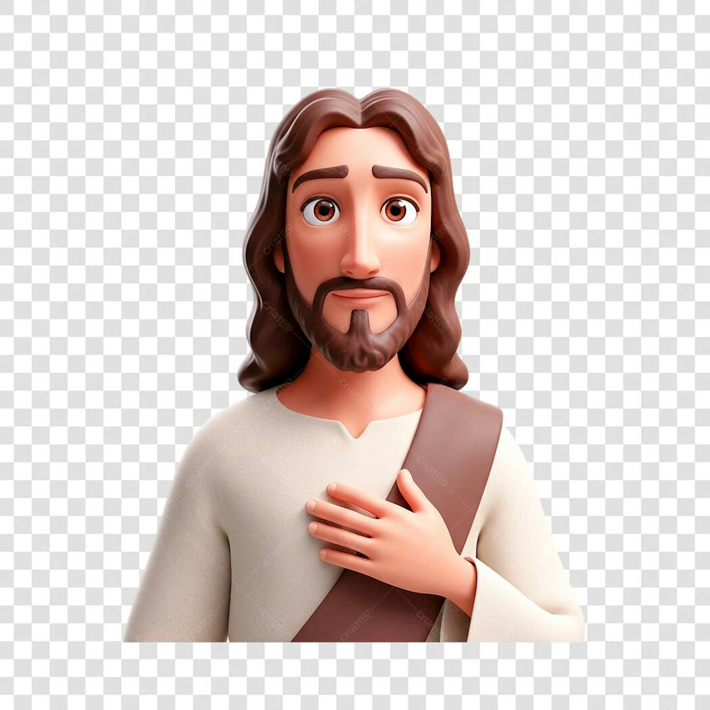 Jesus Cristo 3D De frente com a mão no peito