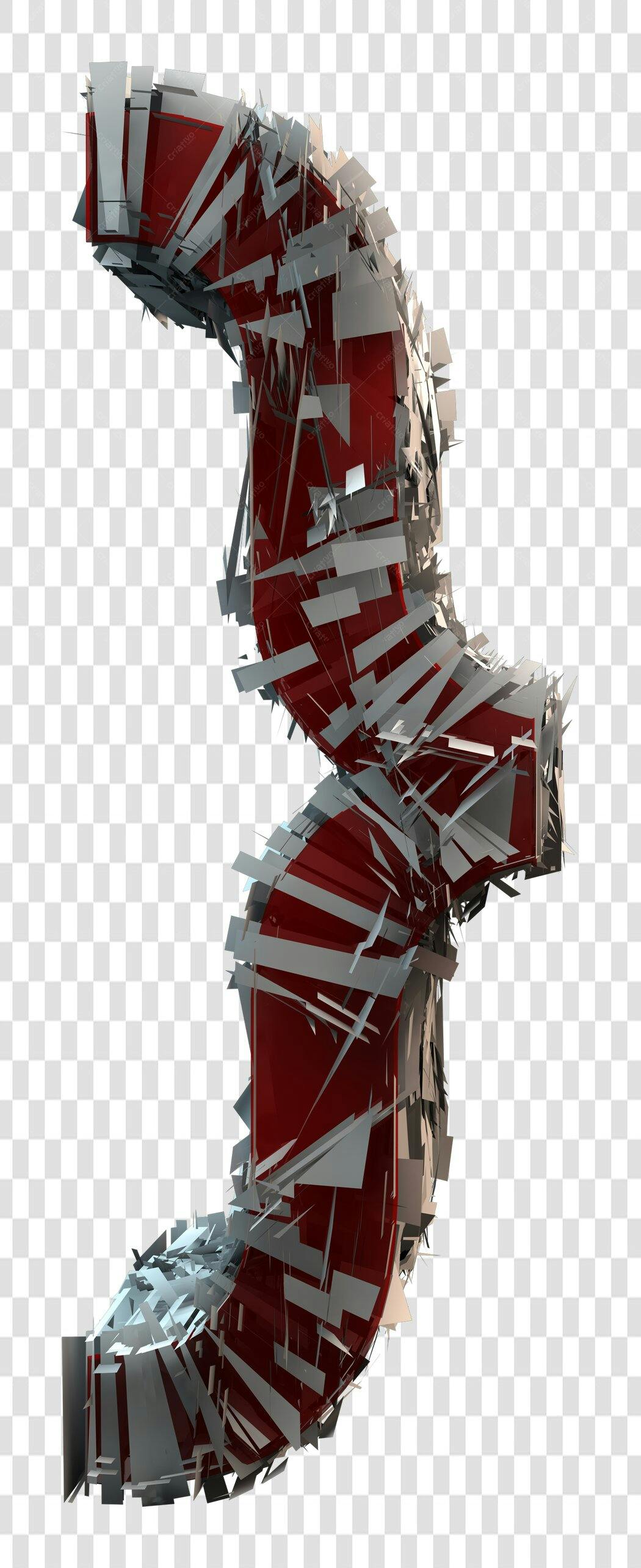 Elemento Gráfico Abstrato Vermelho e Prata em PNG com fundo transparente