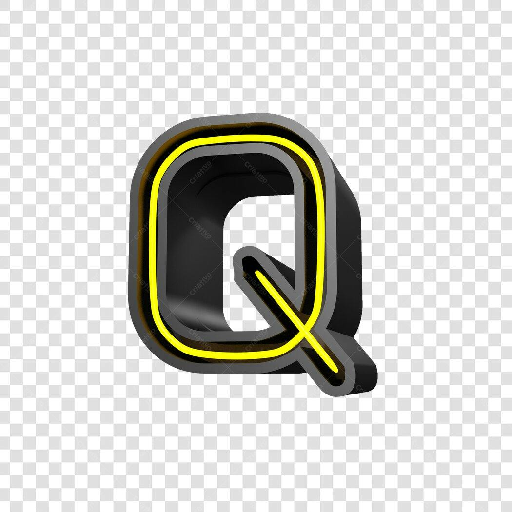 Letra Q 3D Neon Preta e Amarela PNG com fundo transparente
