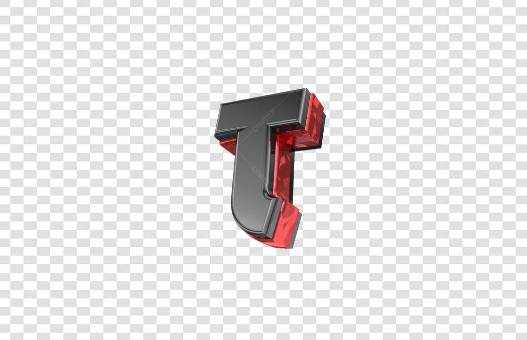 Letra T 3D Vermelha e Preta PNG com fundo transparente