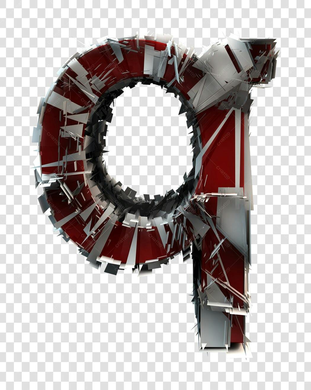 Letra Q estilizada 3D vermelha e prata PNG com fundo transparente