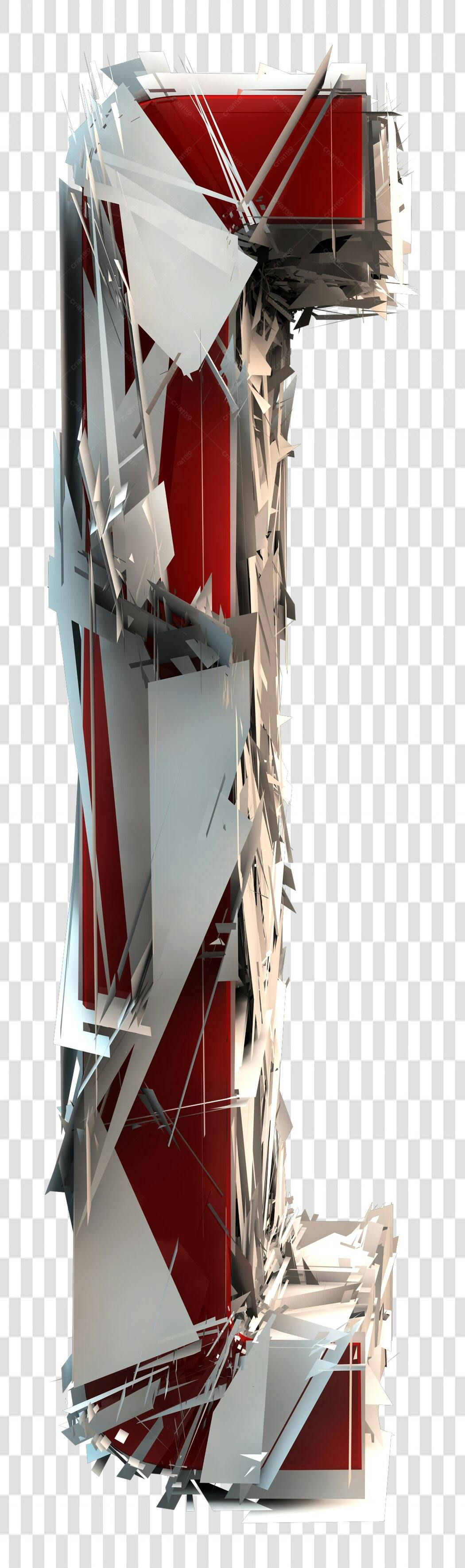 Letter L design 3D abstrato vermelho e branco PNG com fundo transparente