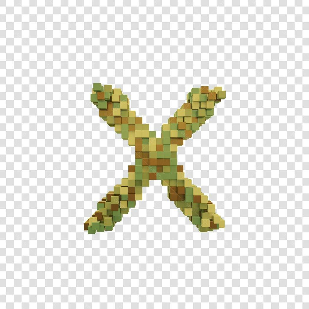Elemento Gráfico Letra X Pixelada Verde Militar PNG com fundo transparente